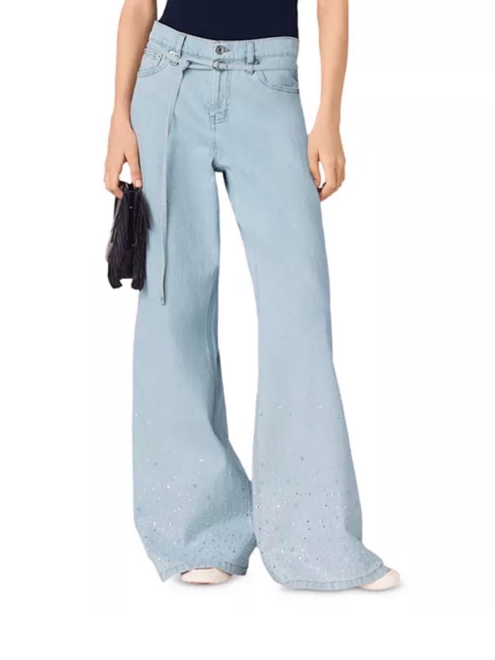 Pyrosa High Rise Wide Leg Rhinestone Jeans in Blue Sky